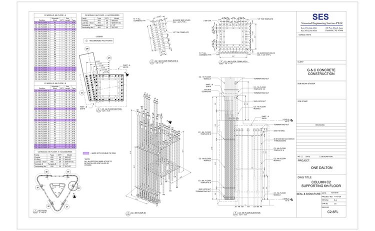 Sheet C2 6fl Column C2 Supporting 6th Floor Color Code